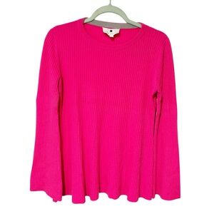 Lisa Perry Pink Ribbed‎ Cashmere Bell Sleeve Crewneck Sweater Size Large